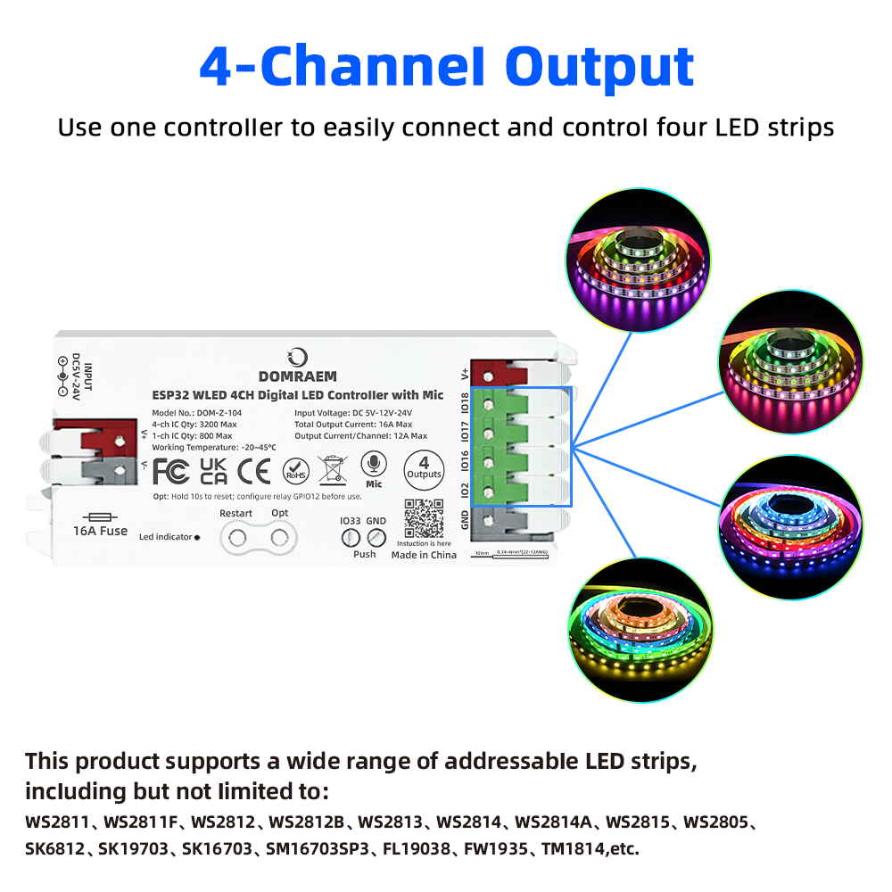 DOMRAEM ESP32 WLED Controller  - đánh giá và giá Wifi Led Dimmer