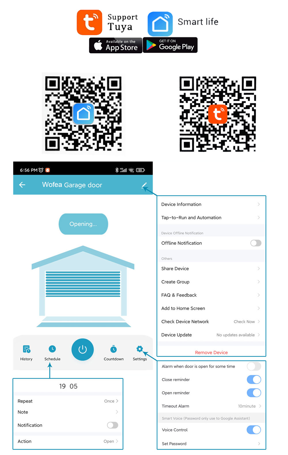 Wofea Tuya Smart WIFI 2.4G Gar - đánh giá và giá Smart Home Gira